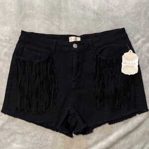 Altar'd State Black Fringe Jean Shorts